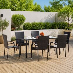 Durable 7-Piece Black Rattan Outdoor Dining Set