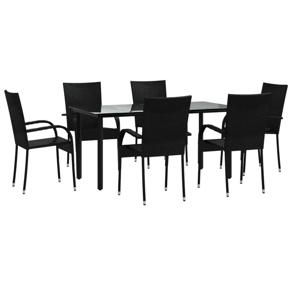 7-Piece Black Rattan Outdoor Dining Set