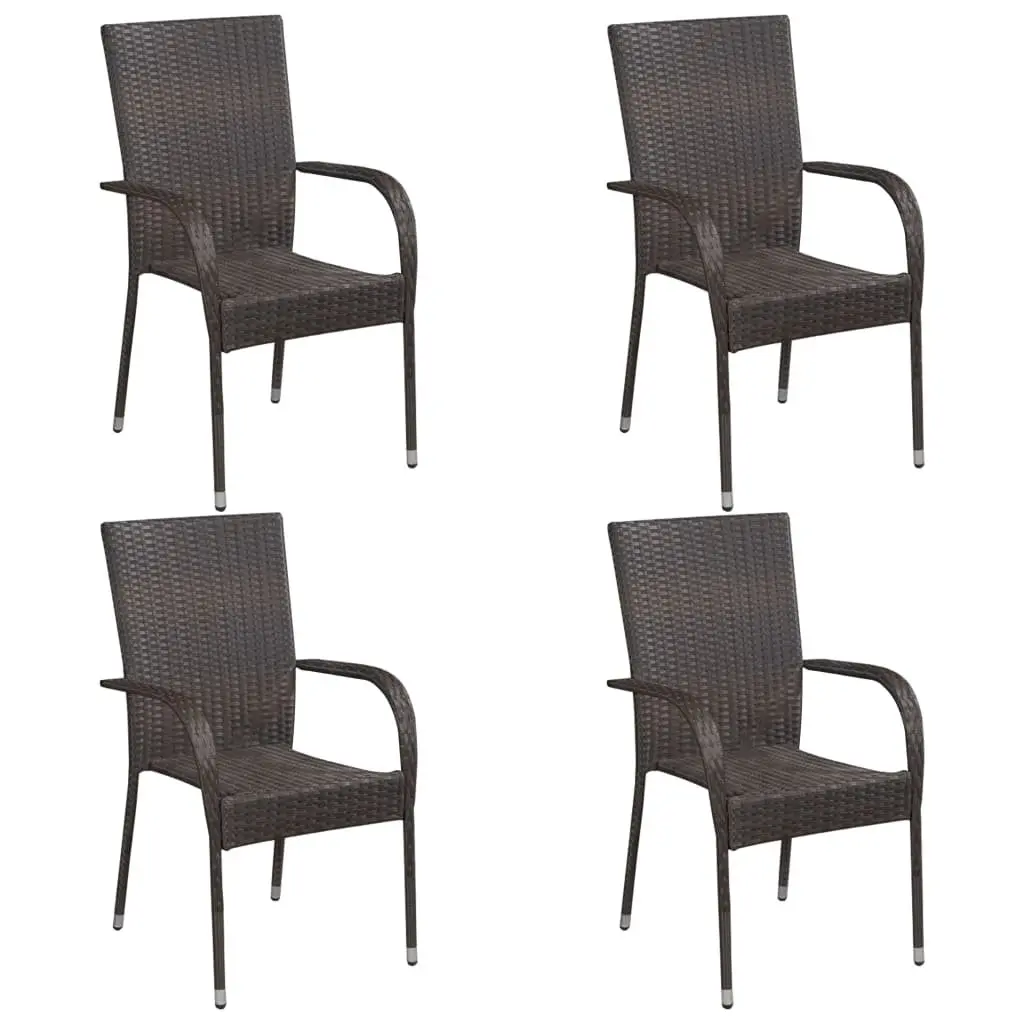 Outdoor Dining Set Poly Rattan 5 Piece Brown Patio Table Chairs