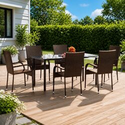 7-Piece Brown Garden Dining Set for Outdoor Relaxation