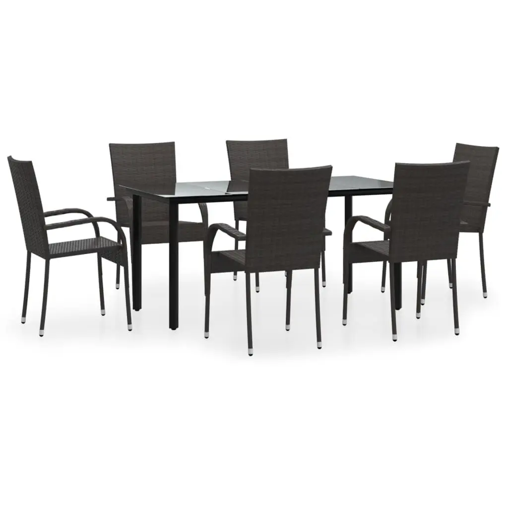 Garden Dining Set PE Rattan Powder-Coated Steel 7 Piece Brown Outdoor Furniture