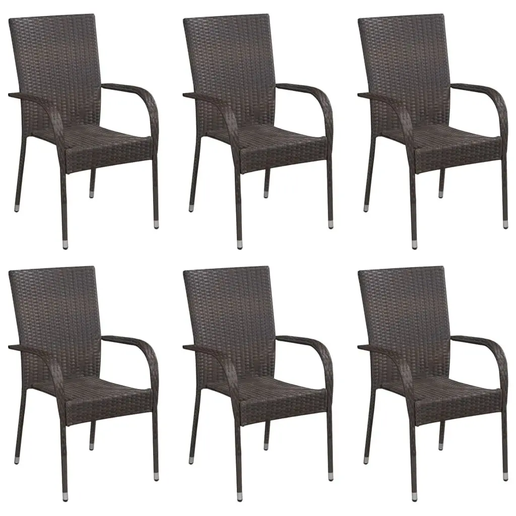 Garden Dining Set PE Rattan Powder-Coated Steel 7 Piece Brown Outdoor Furniture
