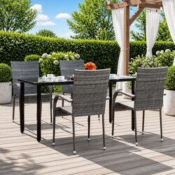 Grey 5 Piece Outdoor Dining Set with Rattan Chairs