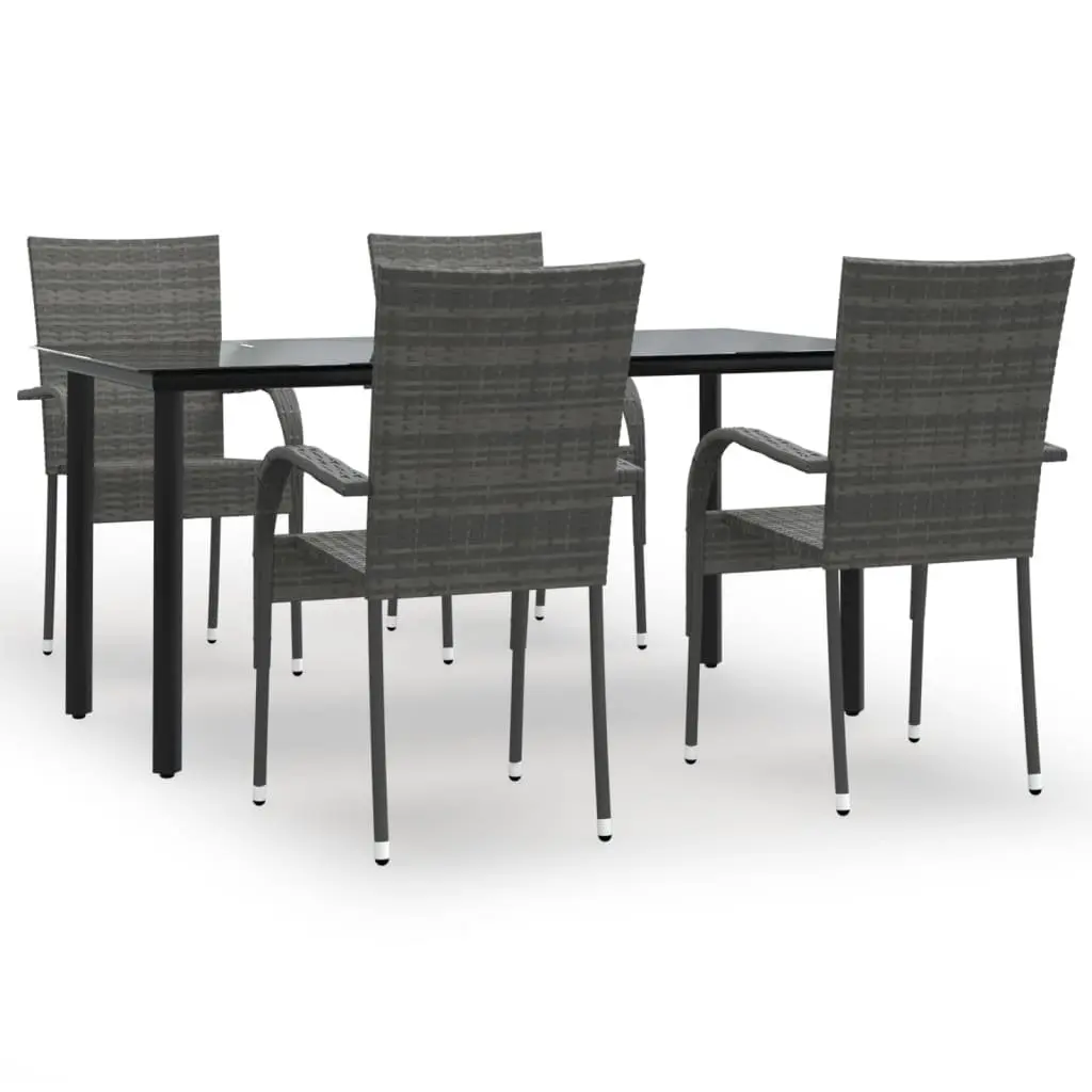 5 Piece Garden Dining Set PE Rattan Powder Coated Steel Grey Outdoor Furniture
