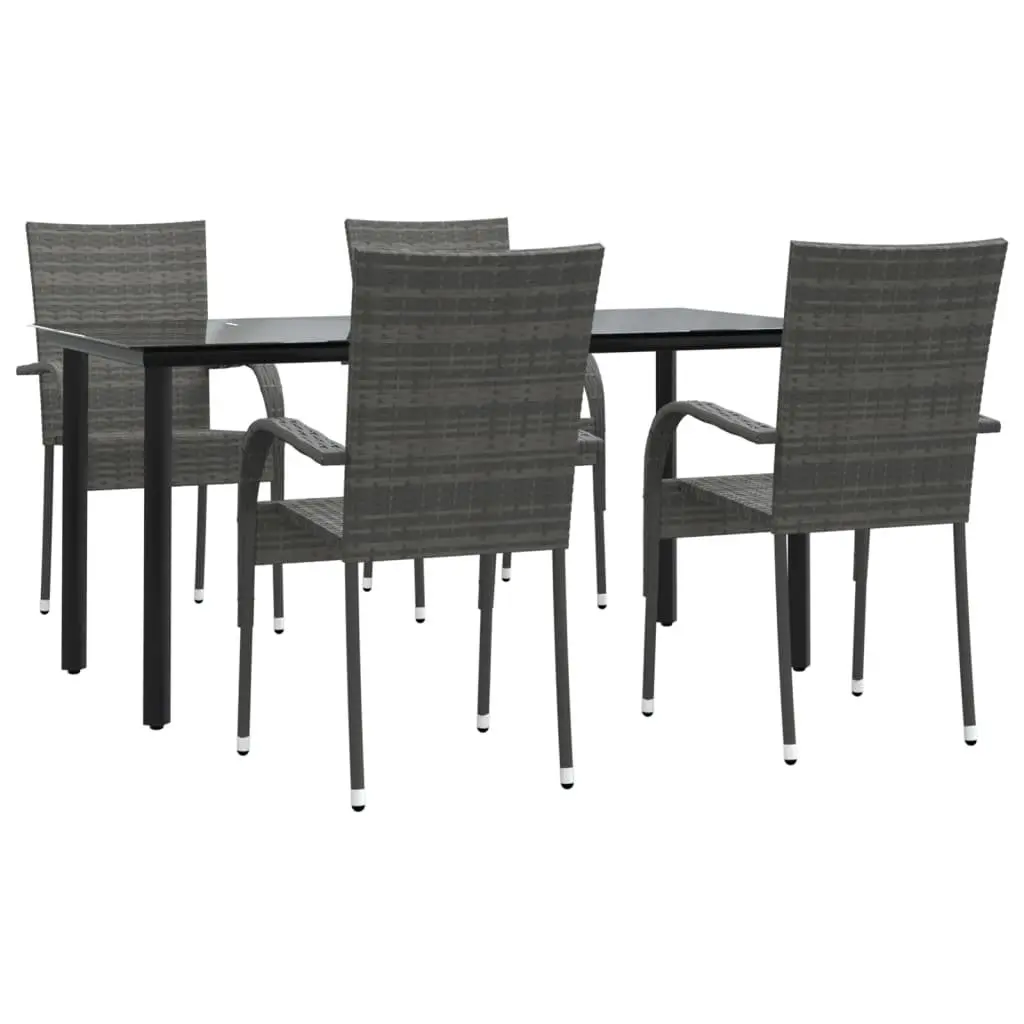 5 Piece Garden Dining Set PE Rattan Powder Coated Steel Grey Outdoor Furniture
