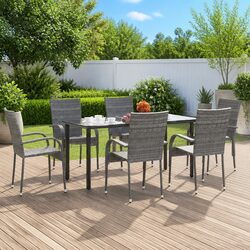 High-Quality 7 Piece Grey Rattan Garden Dining Set