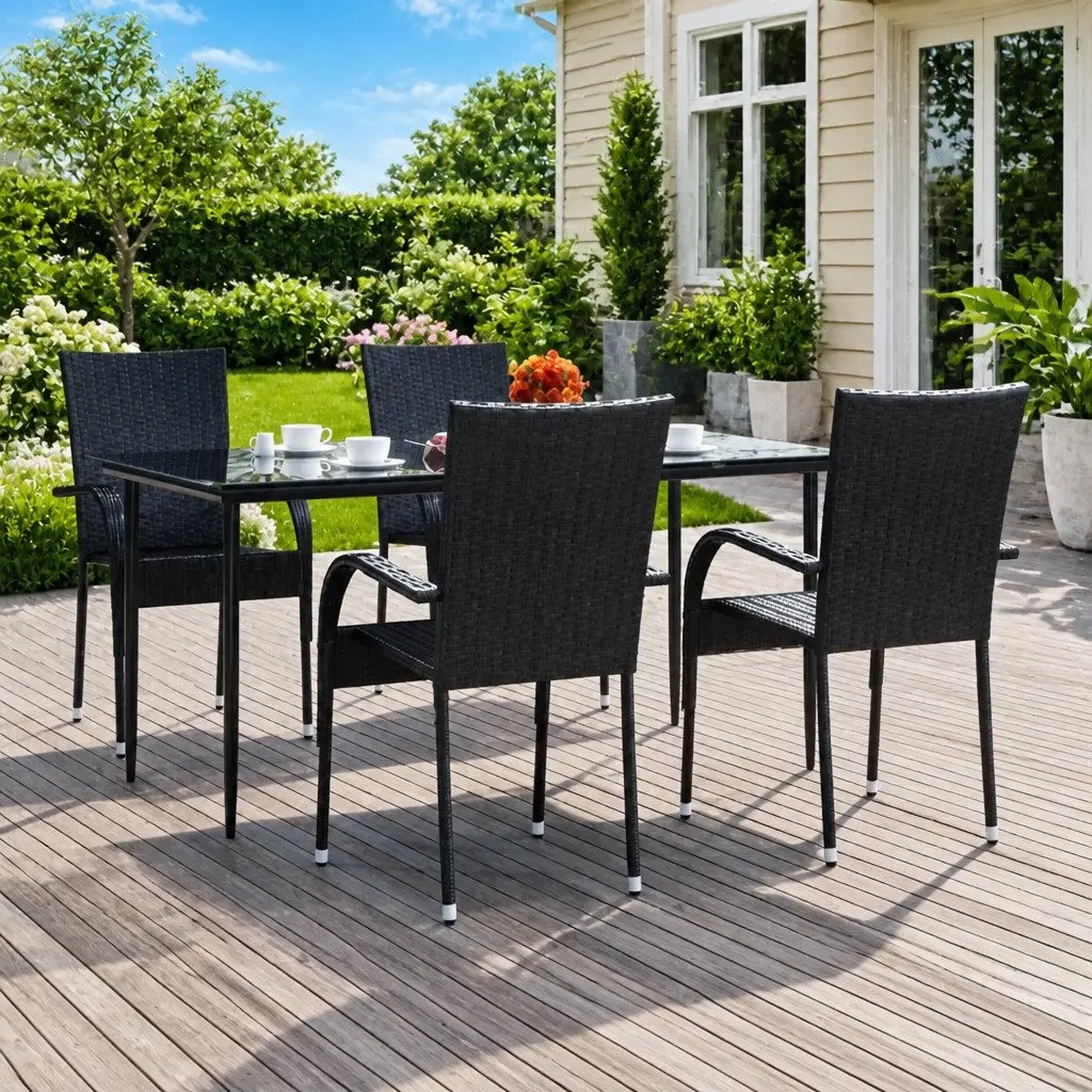 Outdoor Dining Set PE Rattan 5 Piece Black Chairs Table
