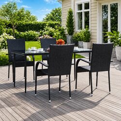 Durable 5 Piece Outdoor Dining Set in Black PE Rattan