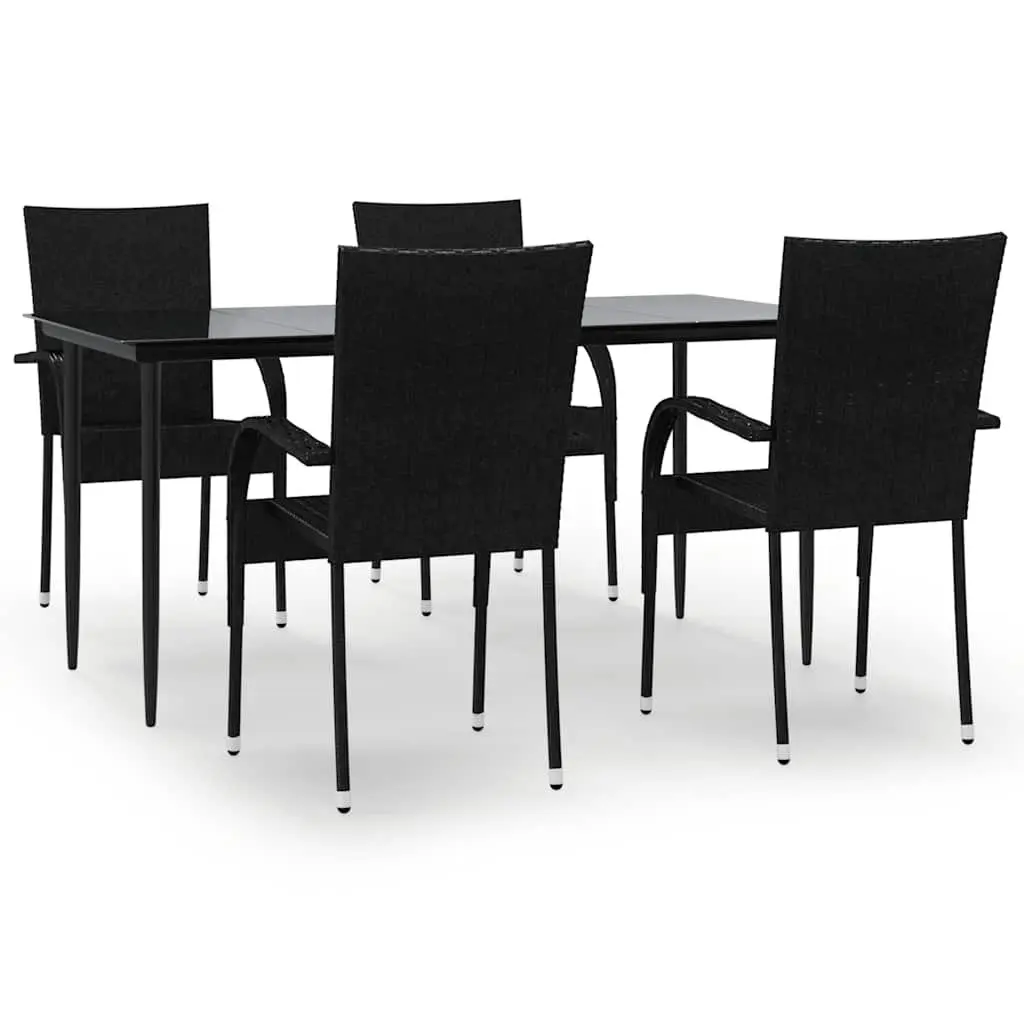 Outdoor Dining Set PE Rattan 5 Piece Black Chairs Table