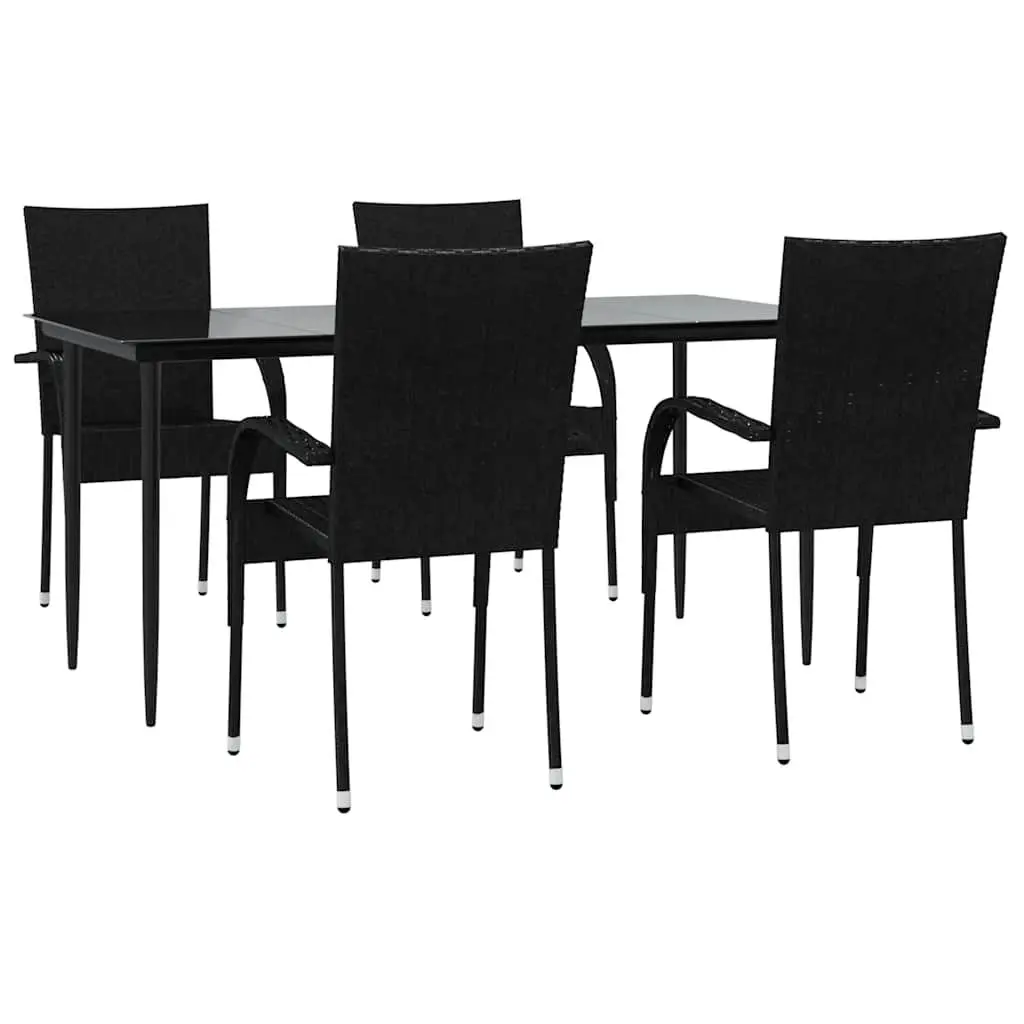 Outdoor Dining Set PE Rattan 5 Piece Black Chairs Table