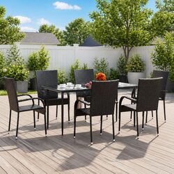 Sturdy 7 Piece Outdoor Dining Set with Black PE Rattan
