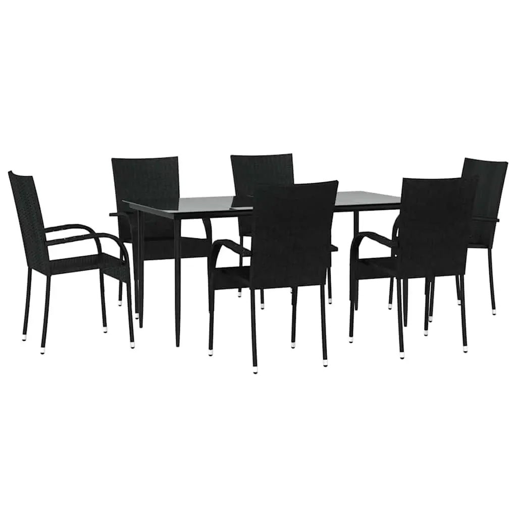 7 Piece Outdoor Dining Set PE Rattan Powder-coated Steel Black