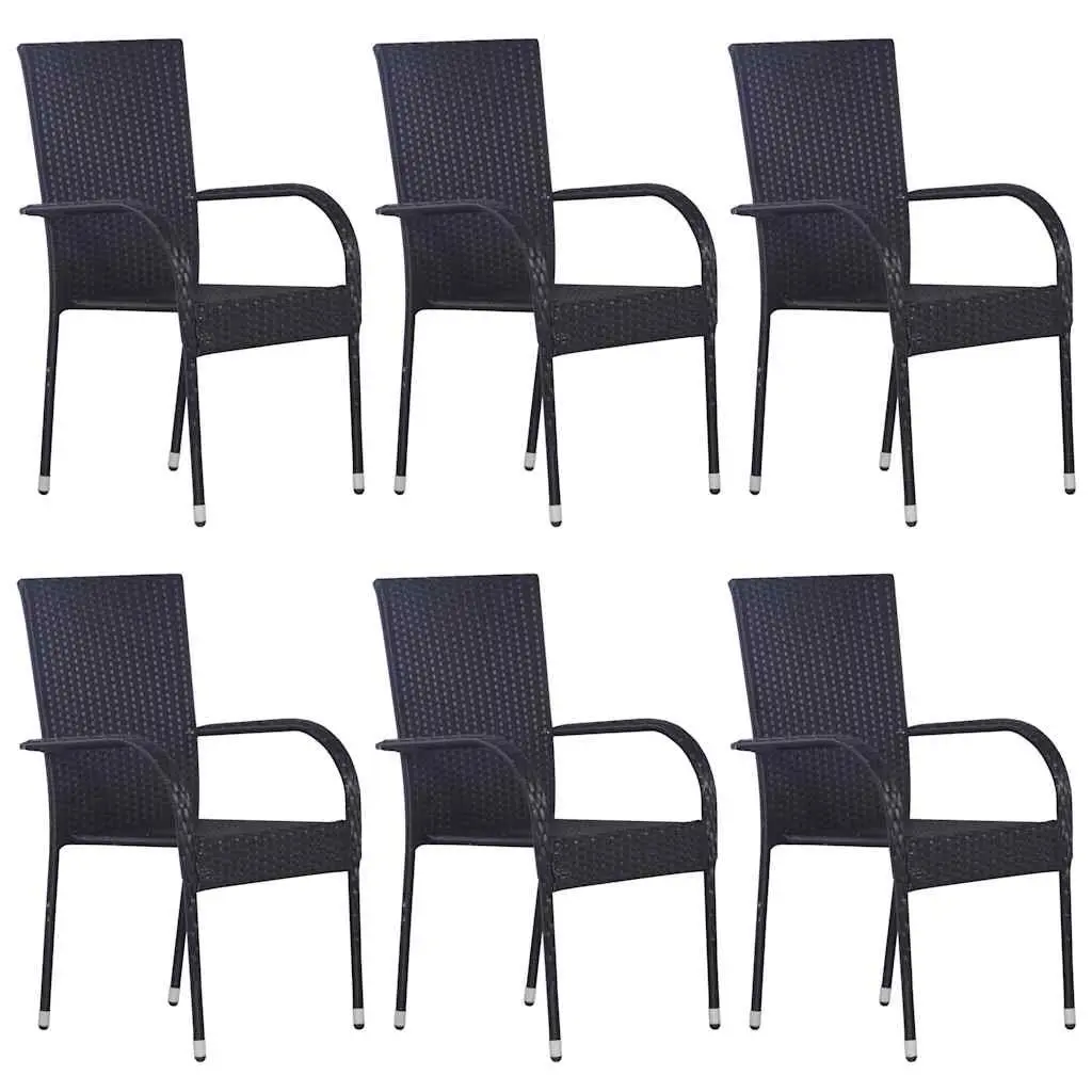 7 Piece Outdoor Dining Set PE Rattan Powder-coated Steel Black