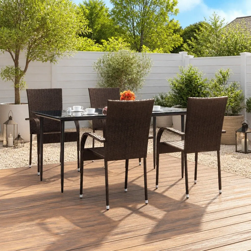 5 Piece Outdoor Dining Set Poly Rattan Brown Chairs Table