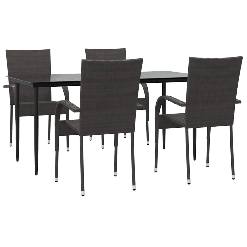 5 Piece Outdoor Dining Set Poly Rattan Brown Chairs Table