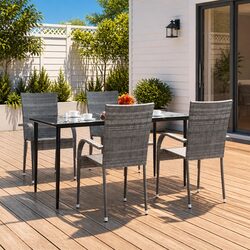 5-Piece Outdoor Dining Set with Grey Poly Rattan