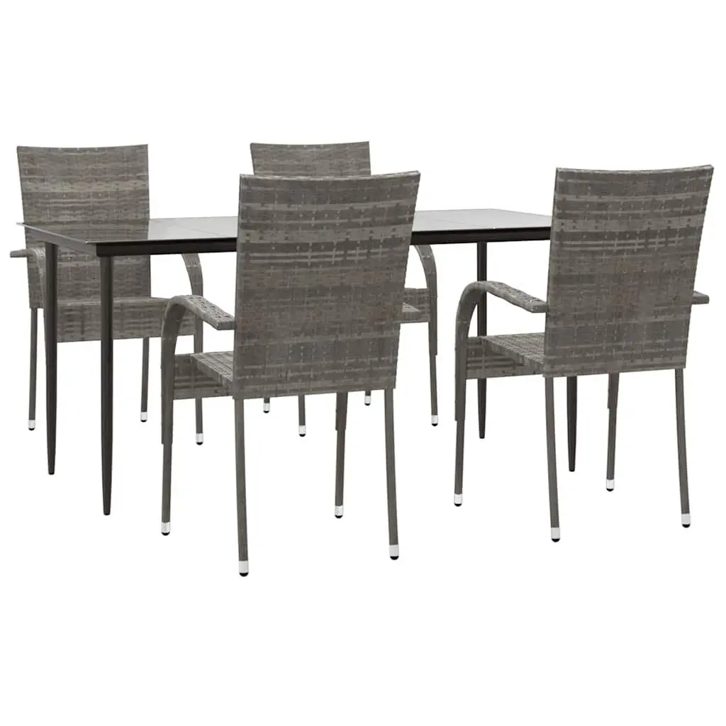 5-Piece Outdoor Dining Set with Grey Poly Rattan