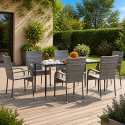 7-Piece Outdoor Garden Dining Set with Durable Grey Rattan