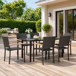Sturdy 7-Piece Black Rattan Garden Dining Set