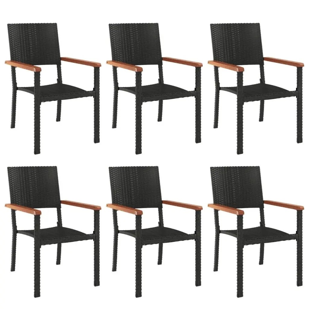 Garden Dining Set PE Rattan Steel Frame Tempered Glass Table Black 7 Piece