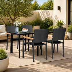 5-Piece Black Outdoor Garden Dining Set with Chairs