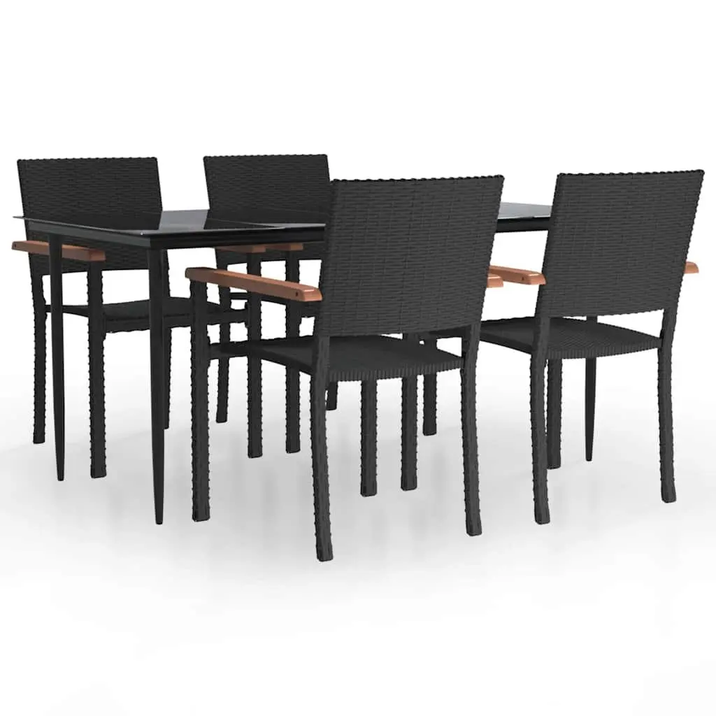 5 Piece Black PE Rattan Garden Dining Set Powder-coated Steel Table Chairs