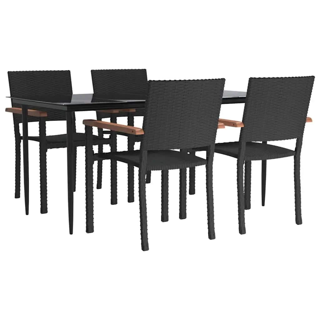 5 Piece Black PE Rattan Garden Dining Set Powder-coated Steel Table Chairs