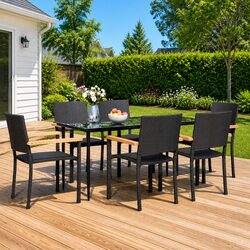 Stylish 7 Piece Black Poly Rattan Garden Dining Set