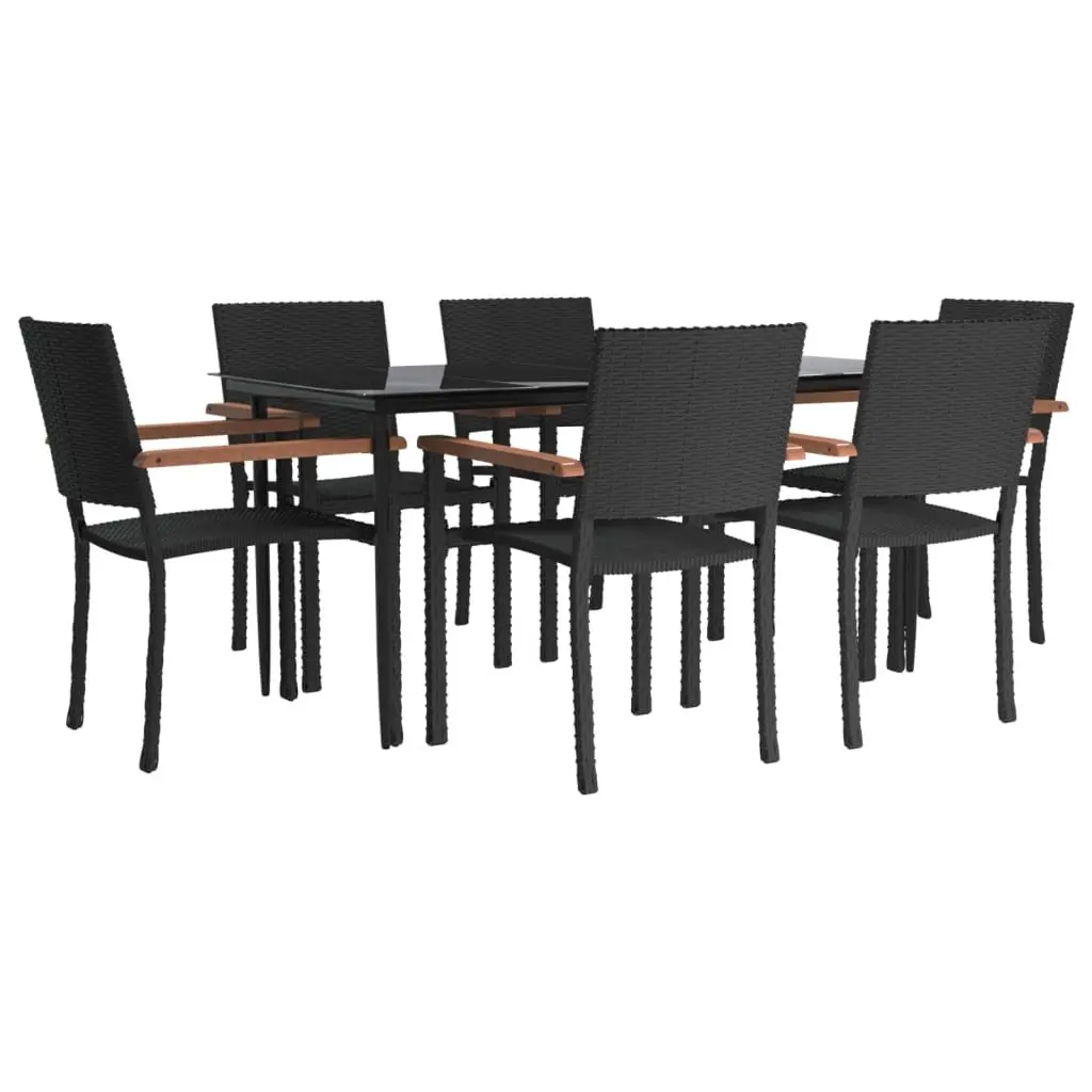 Garden Dining Set PE Rattan 7 Piece Black Patio Furniture Outdoor Table Chairs