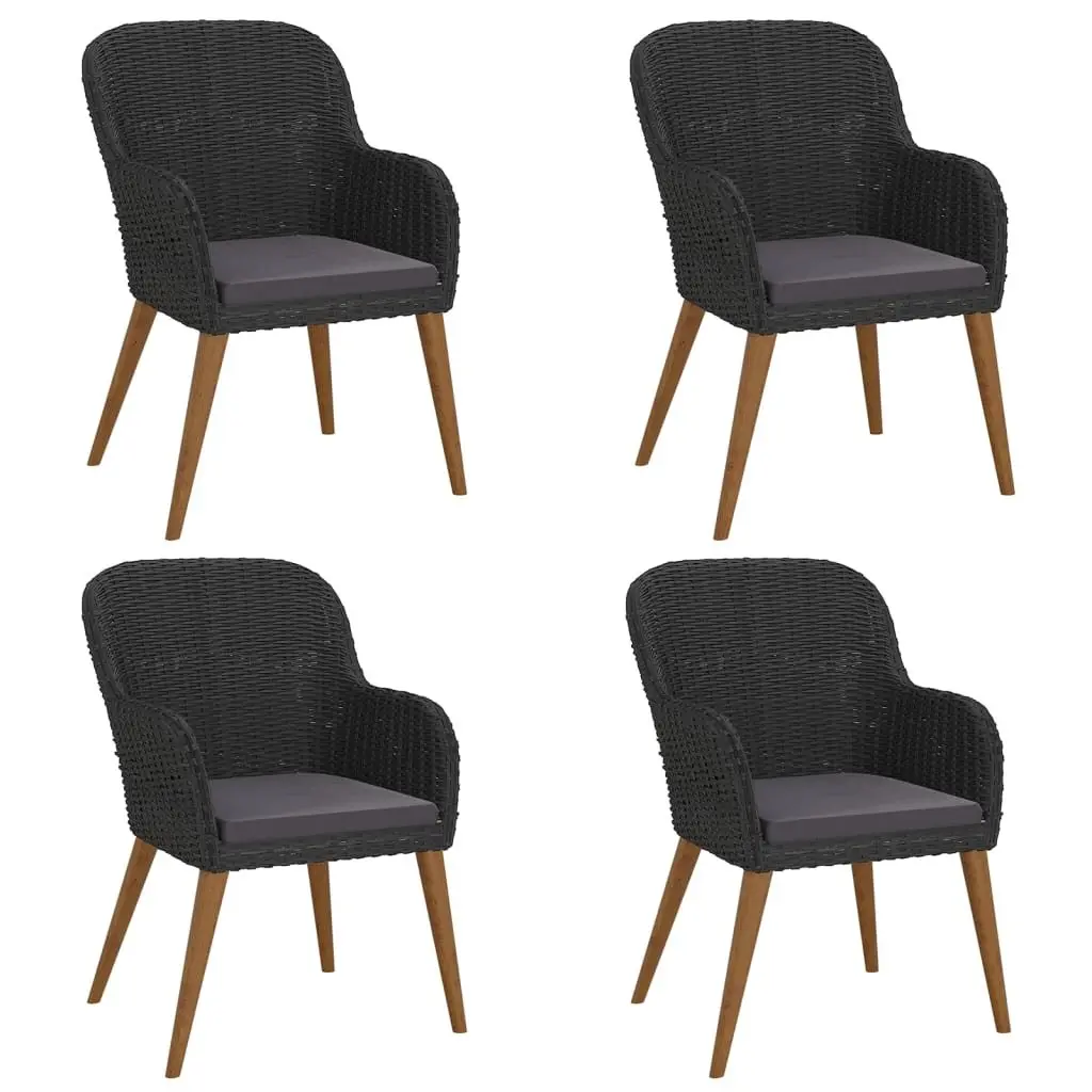Garden Dining Set Acacia Wood Powder-Coated Steel Tempered Glass 5 Piece Black