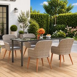 Brown 5-Piece Garden Dining Set with Cushions