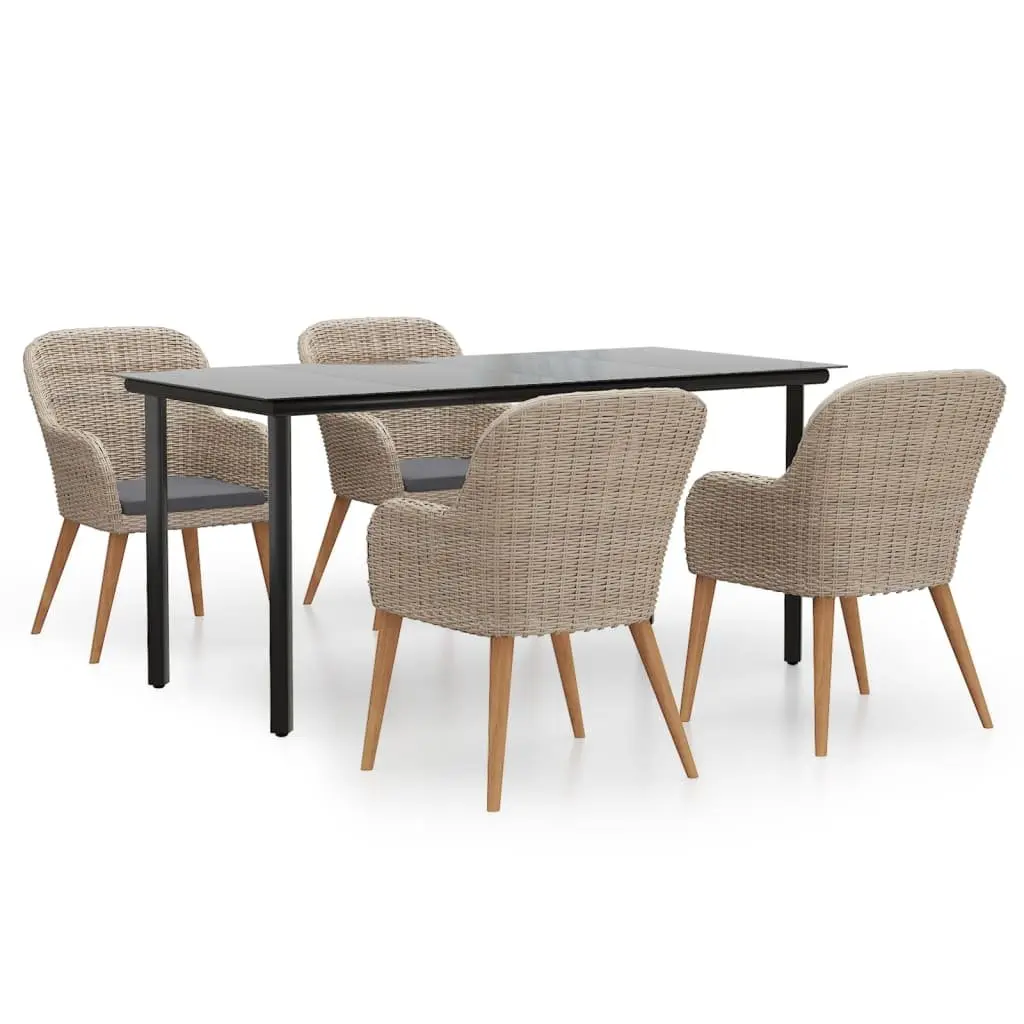 Garden Dining Set Solid Acacia Wood Tempered Glass 5 Piece Brown Outdoor Furniture