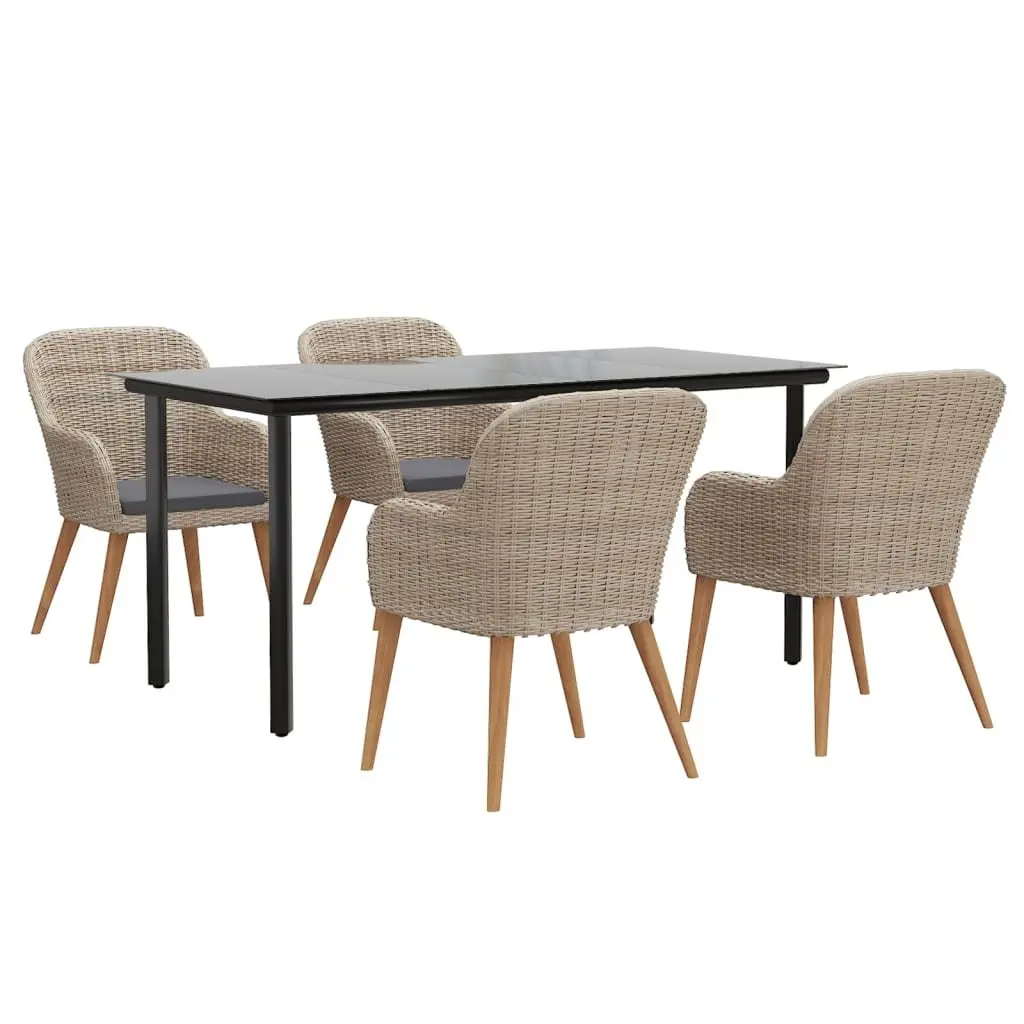 Garden Dining Set Solid Acacia Wood Tempered Glass 5 Piece Brown Outdoor Furniture