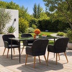Sturdy 5 Piece Garden Dining Set with Cushions - Black