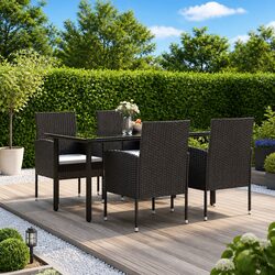 Premium Black Poly Rattan Outdoor Dining Set with Cushions
