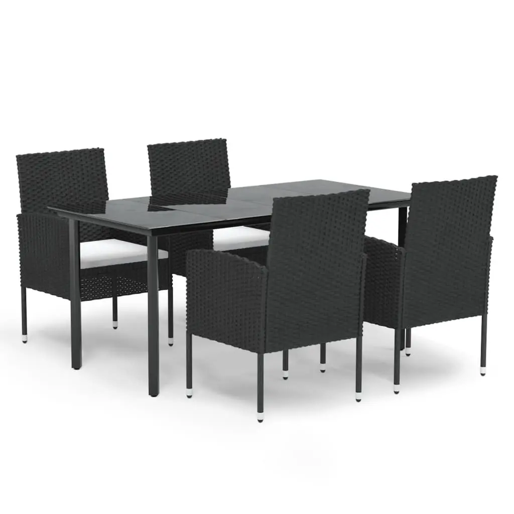 5 Piece Outdoor Dining Set Poly Rattan Black with Cushions