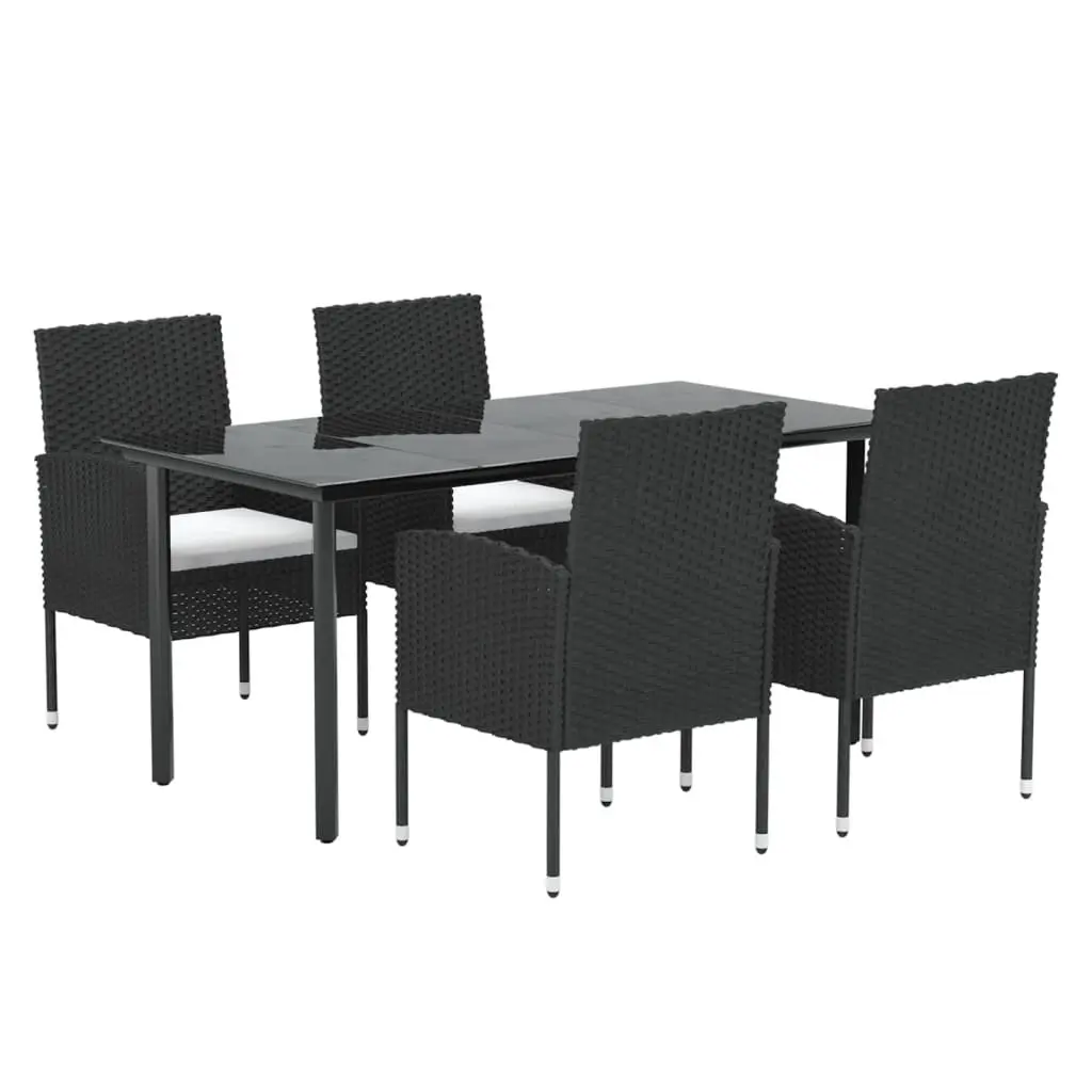 5 Piece Outdoor Dining Set Poly Rattan Black with Cushions