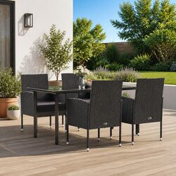 Premium 5 Piece Outdoor Dining Set Black Poly Rattan Furniture
