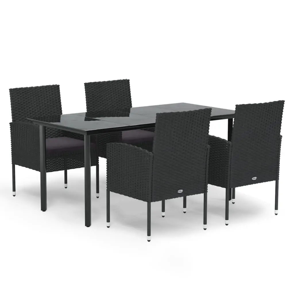 5 Piece Outdoor Dining Set PE Rattan Steel Table Chairs Black
