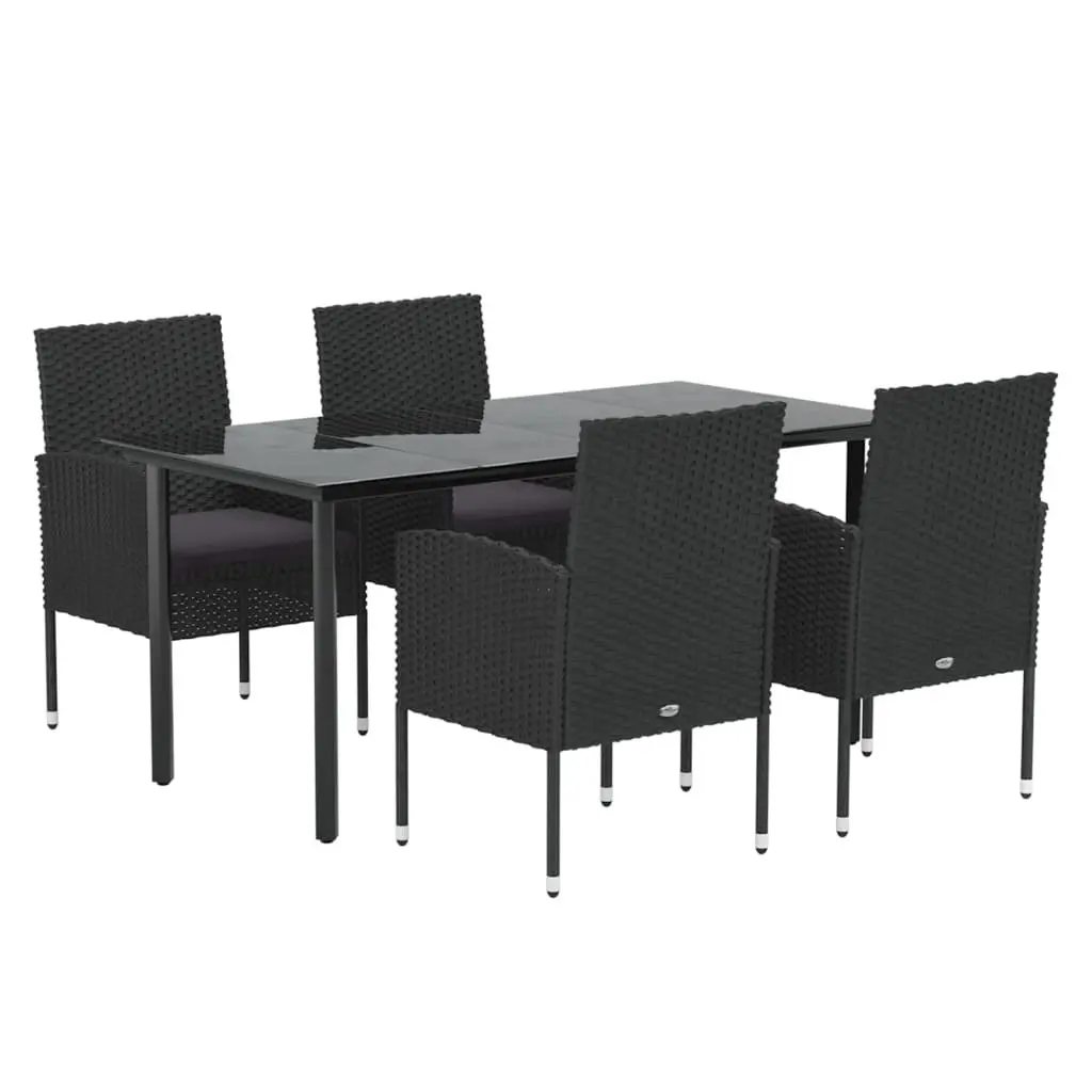 5 Piece Outdoor Dining Set PE Rattan Steel Table Chairs Black