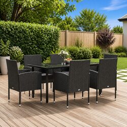 7-Piece Outdoor Dining Set in Black Poly Rattan