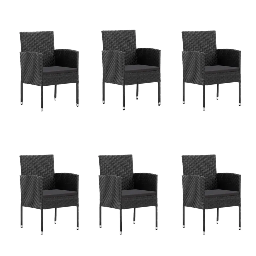 Black Poly Rattan 7 Piece Outdoor Dining Set with Cushions