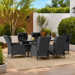 Durable 7 Piece Garden Dining Set with Grey Rattan