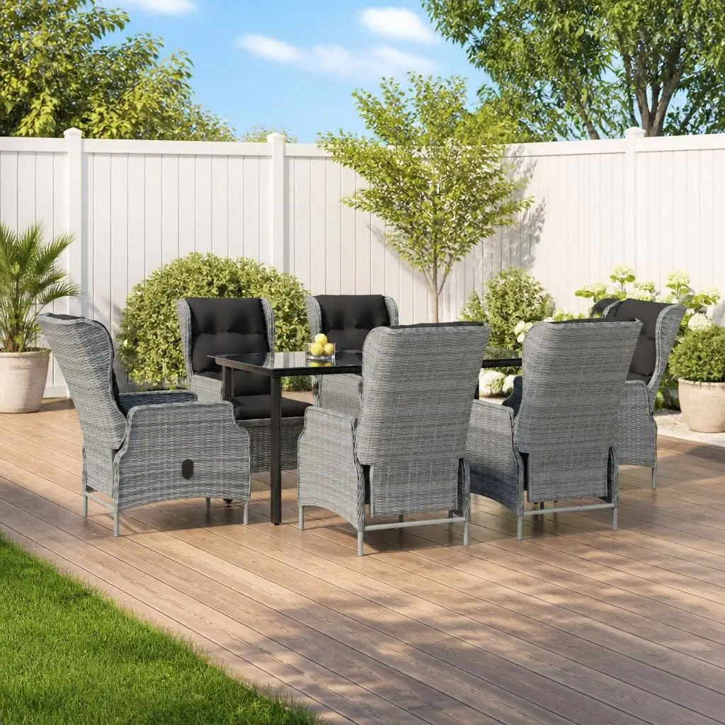 7-Piece Garden Dining Set with Grey Poly Rattan