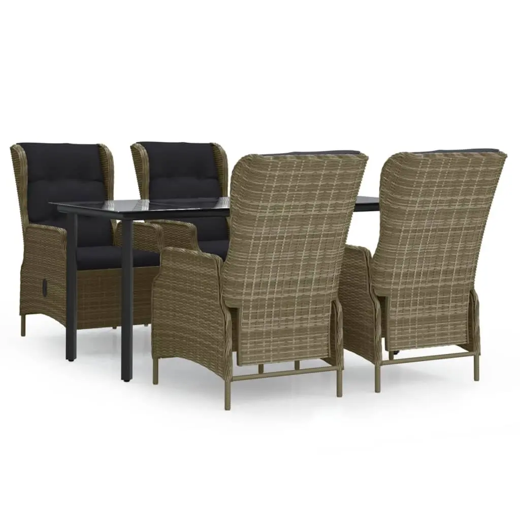 5 Piece Garden Dining Set PE Rattan Steel Frame Tempered Glass Brown