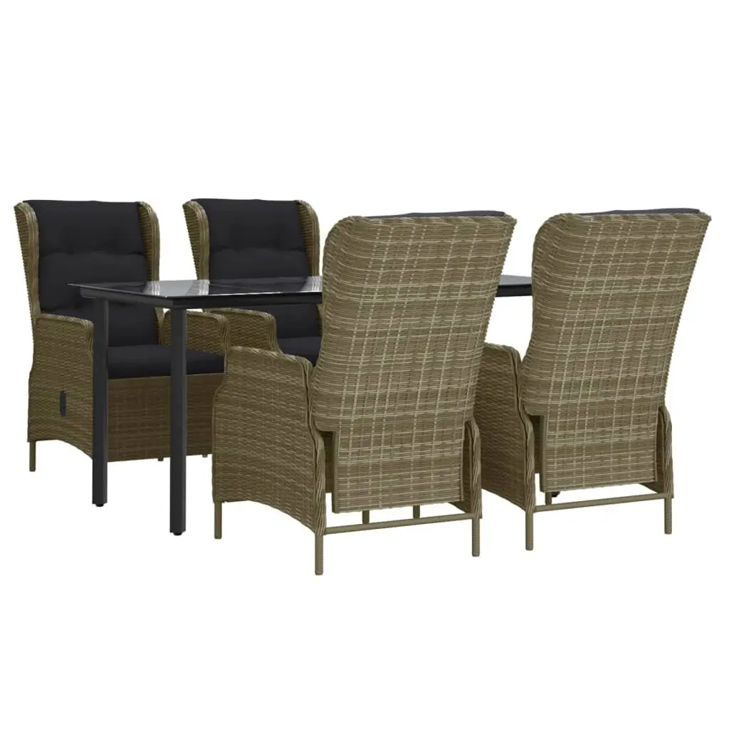 5 Piece Garden Dining Set PE Rattan Steel Frame Tempered Glass Brown