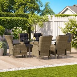 Brown 7-Piece Garden Dining Set with Poly Rattan and Steel