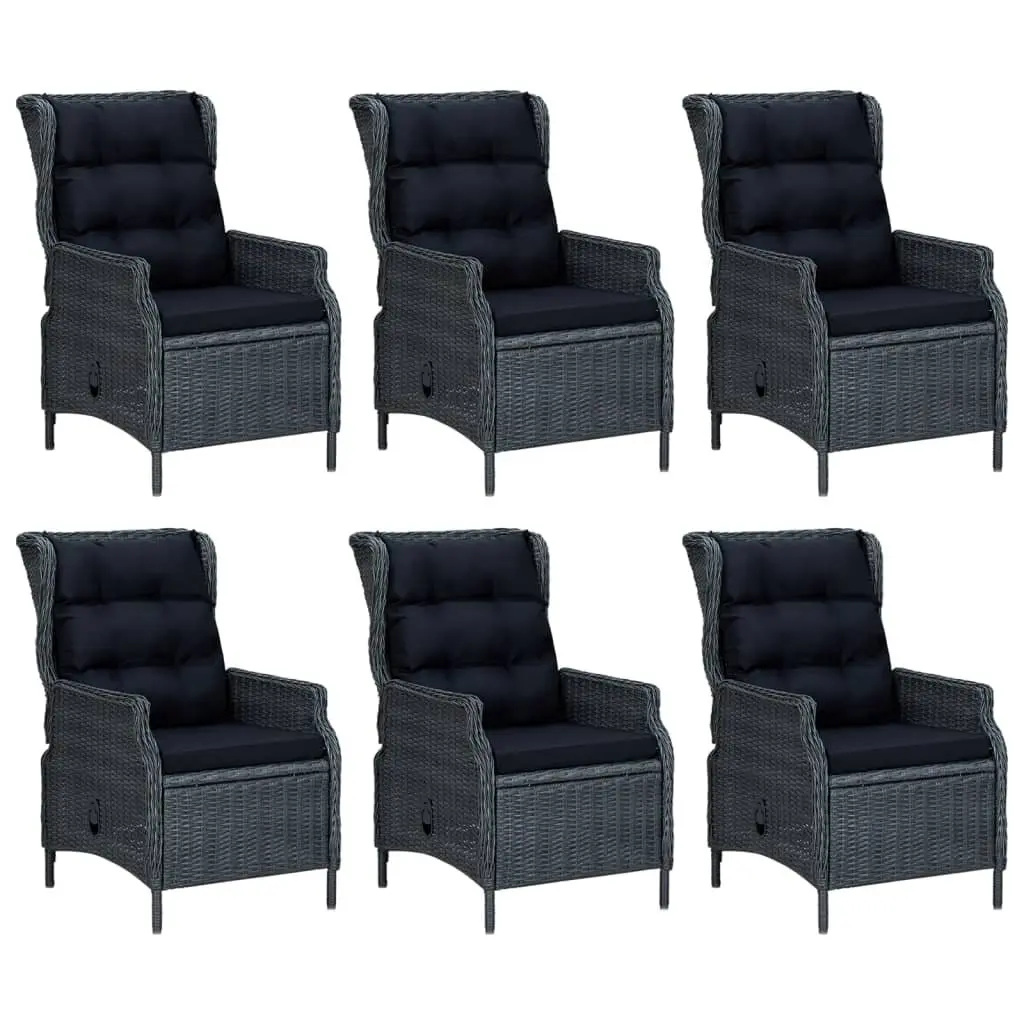 7 Piece Garden Dining Set Grey Poly Rattan Tempered Glass Table Steel Frame Chairs