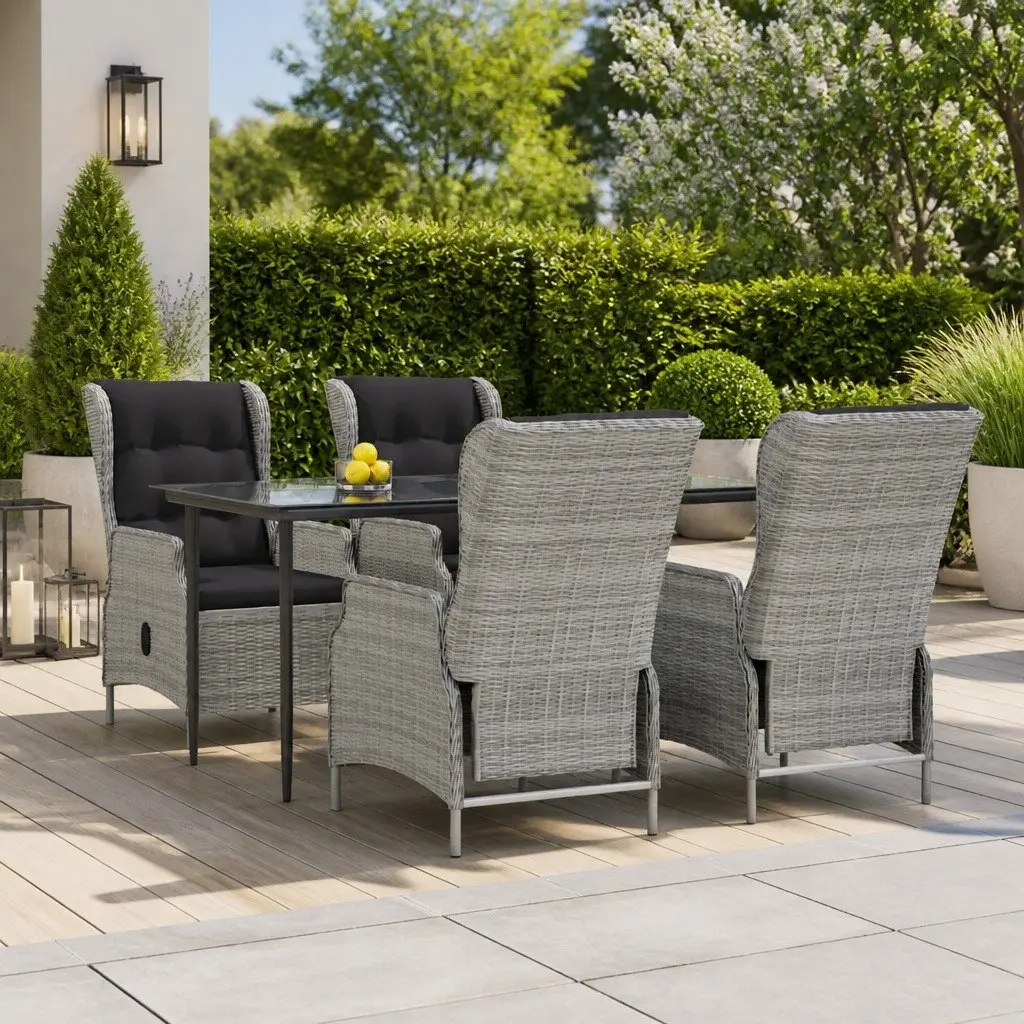 Garden Dining Set PE Rattan 5 Piece Outdoor Furniture Grey Patio Table Chairs