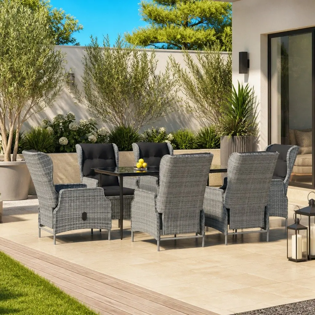 Garden Dining Set Poly Rattan 7 Piece Outdoor Patio Furniture Grey